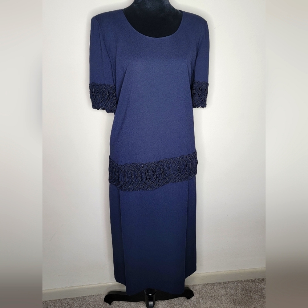 2pc Badgley Mischka Vintage Navy Blue Dress Mother of the Bride/groom
